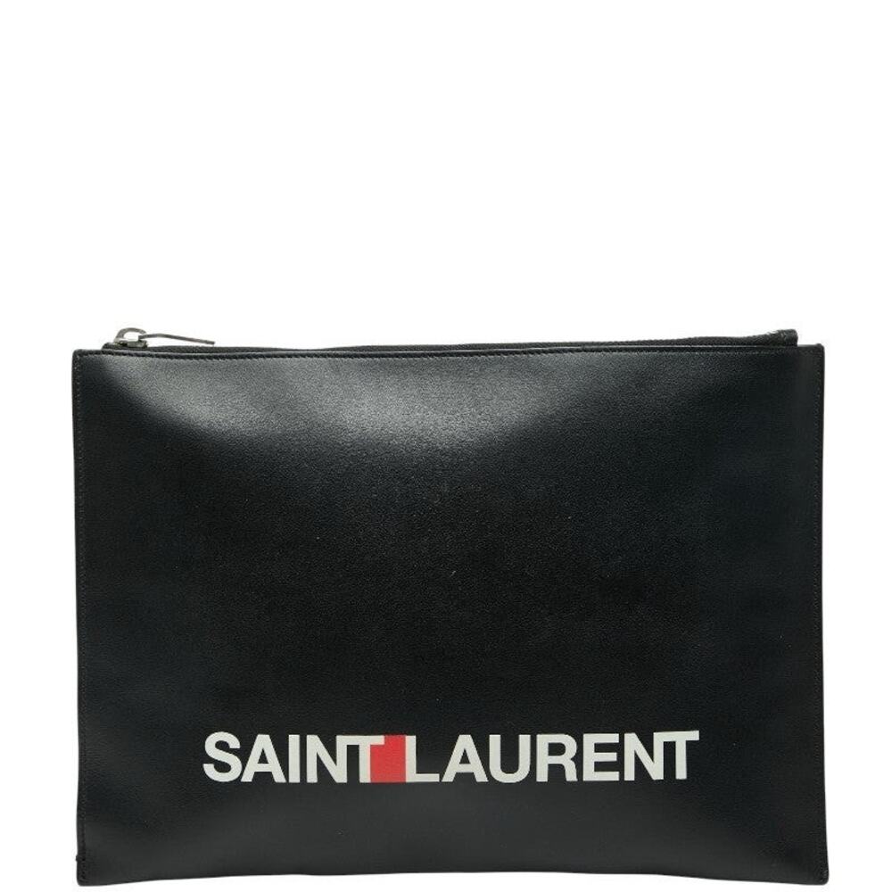 Saint Laurent Logo Leather Clutch Bag Black